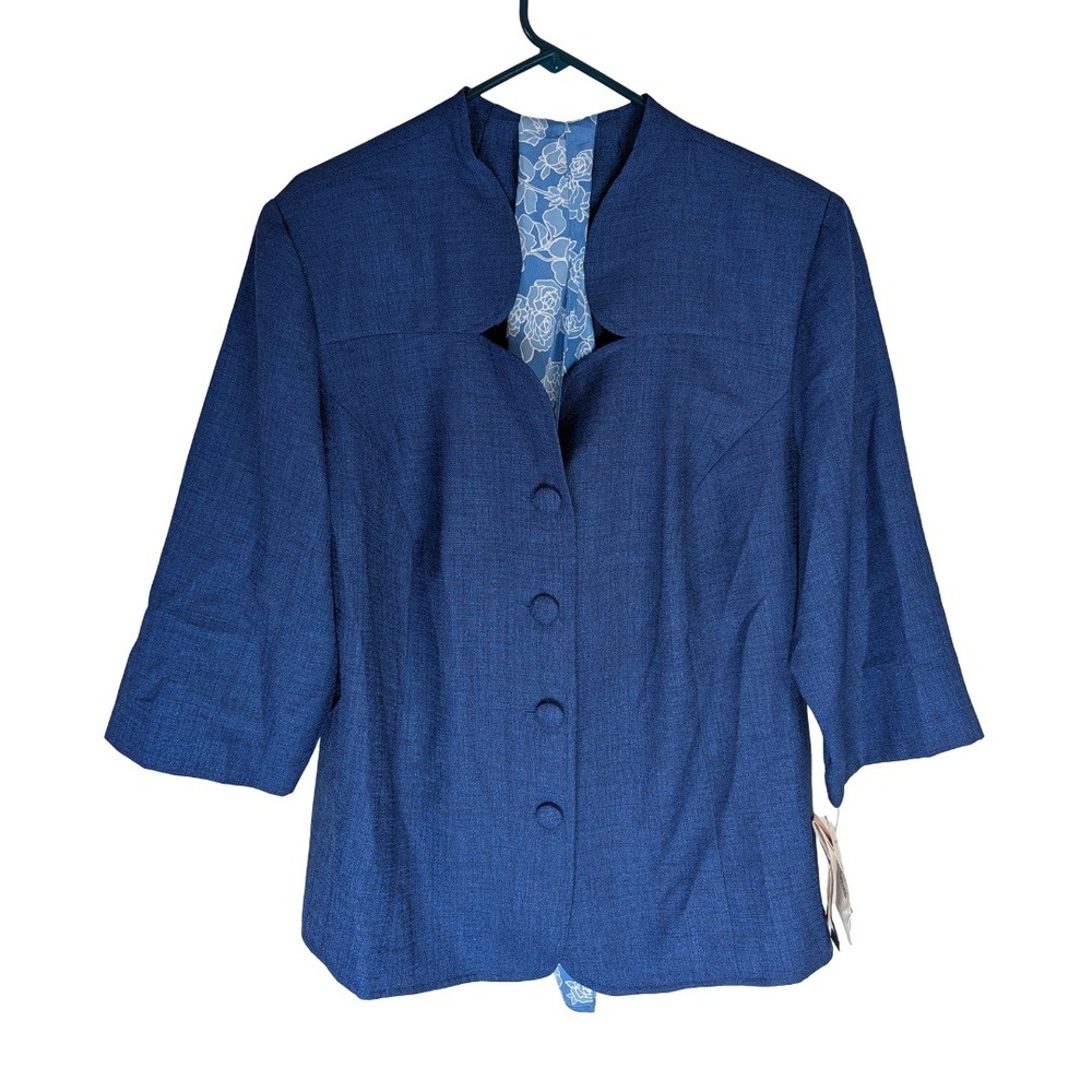 Leslie Fay Blazer Womens 20WP Blue 3/4 Sleeve Button Front Scarf Included NWT AC